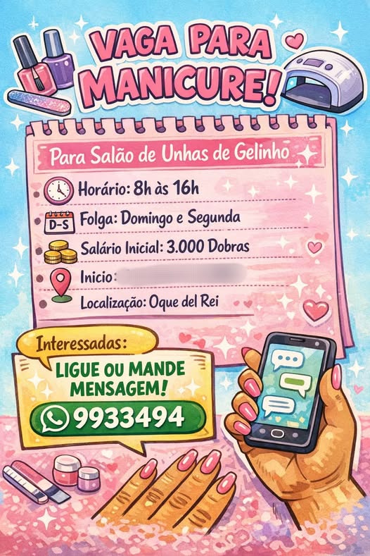 Vaga de Emprego – Salão de Unhas de Gelinho