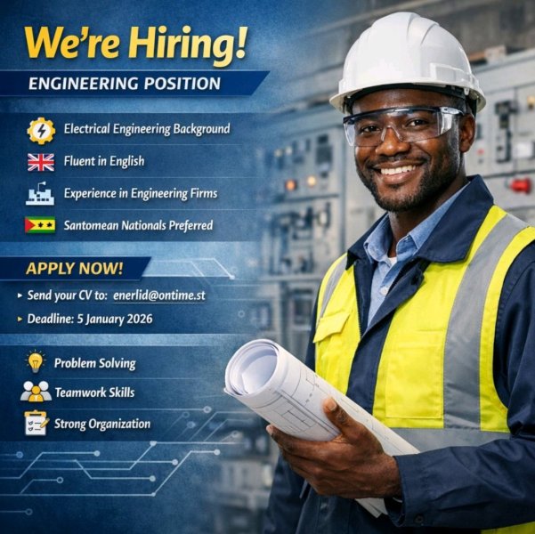 Vaga para Engenheiro Elétrico – São Tomé