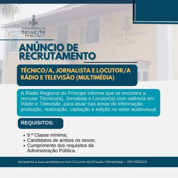 Vaga Para Técnico(a), Jornalista e Locutor(a) de Rádio E Televisão